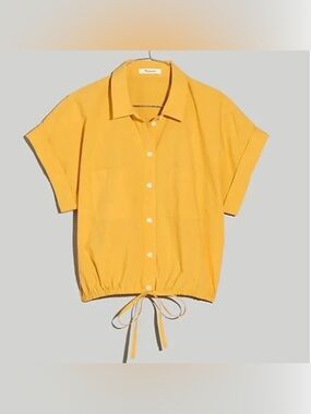 Madewell Drawstring Button-Up Signature Poplin Shirt sz Large Buttery Yellow
